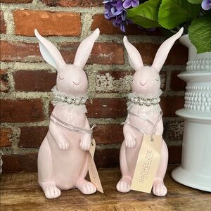Rachel Zoe Blush Pink Bunny Figurines with Pearls